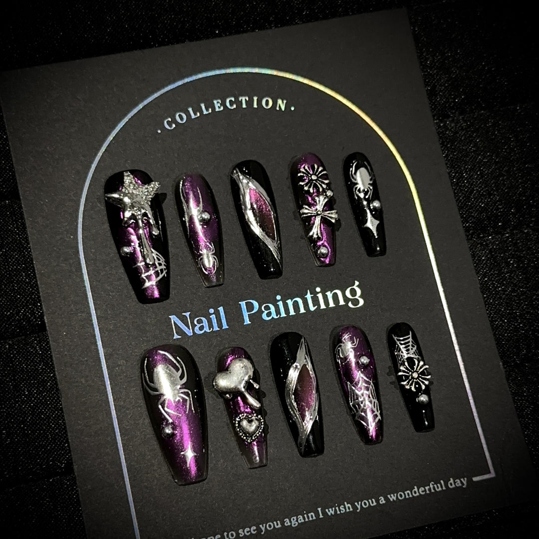 Artistic Spider-Themed Press-On Nail Art Set