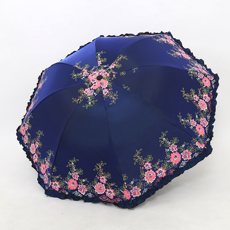 Women's Umbrella with Cheerful Floral Print and Wavy Edge Kalsten