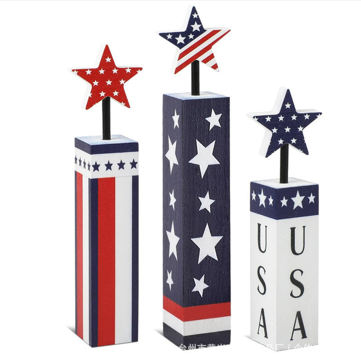 Unisex decorative wooden column decor set with star toppers and glitter surface Kalsten