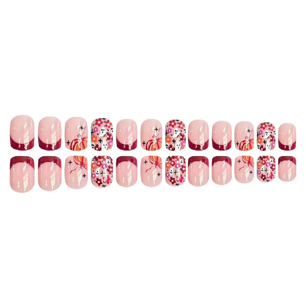 Artificial nail set with cheerful flower designs and elegant French tips Kalsten