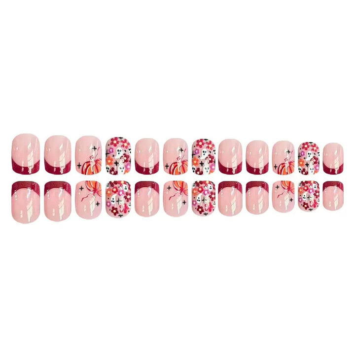 Artificial nail set with cheerful flower designs and elegant French tips Kalsten