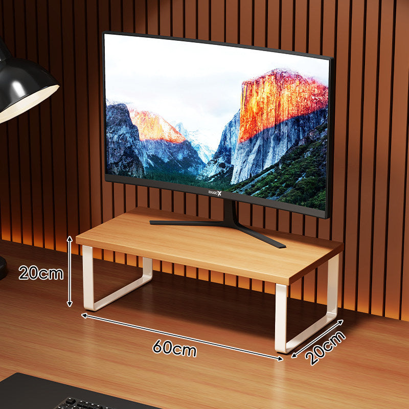 Compact Wooden Monitor Riser with Metal Frame and Under-Shelf Storage
