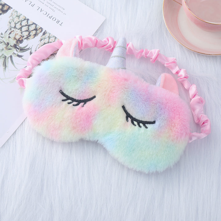 Women's plush-filled unicorn sleep mask with 3D horn, embroidered eyelashes and adjustable satin band Kalsten