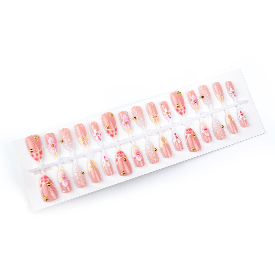 Decorative artificial nails with floral elements Kalsten