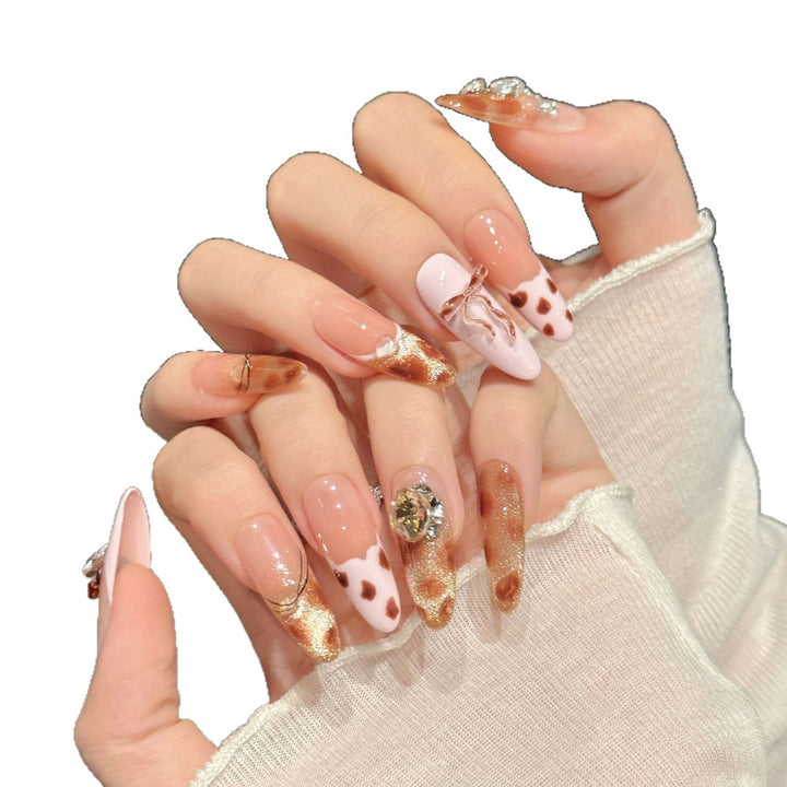 Artistic Gel Press-On Nail Art Set with Glitter and Decorative Accents