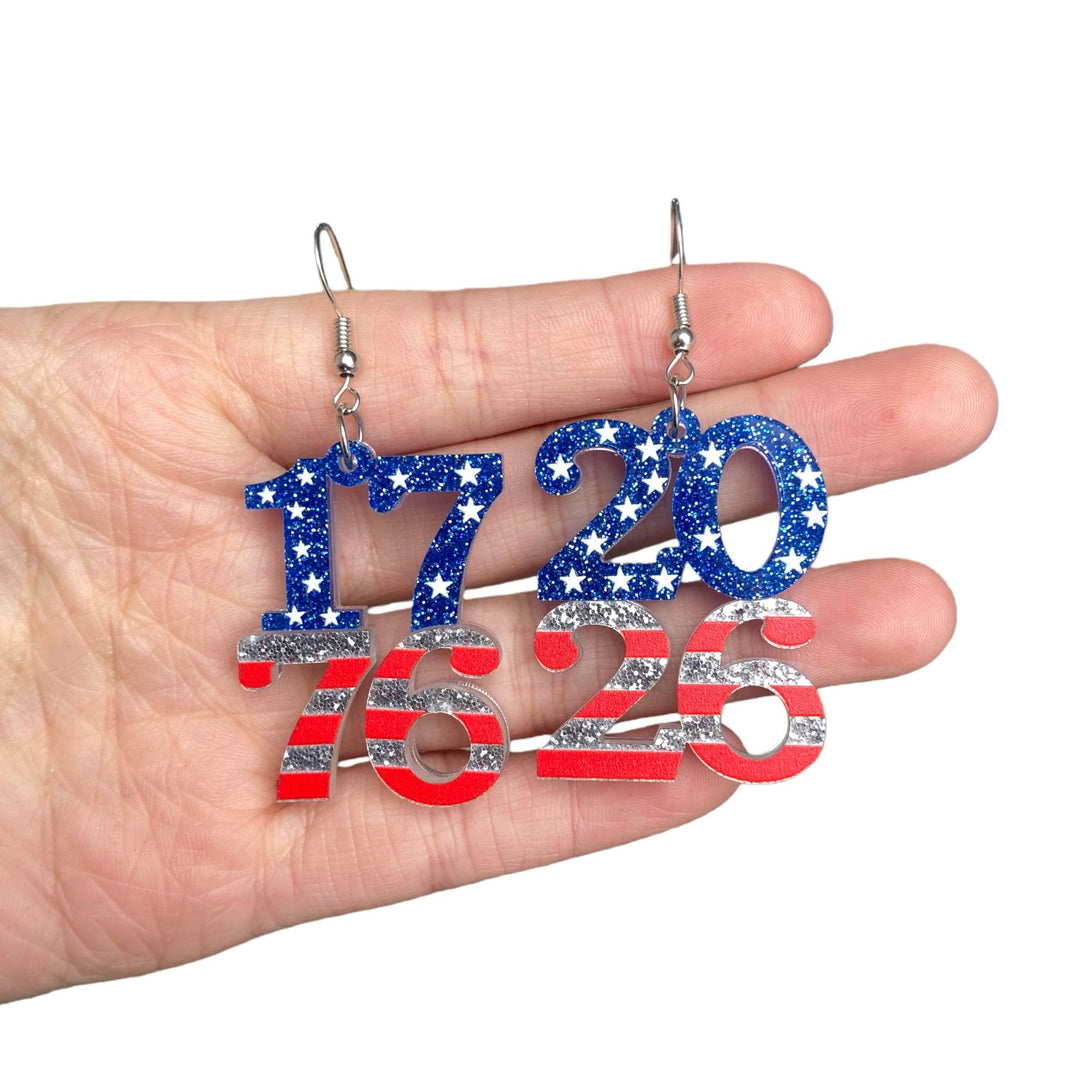 Women's eye-catching acrylic number earrings with sparkling star and stripe pendants Kalsten