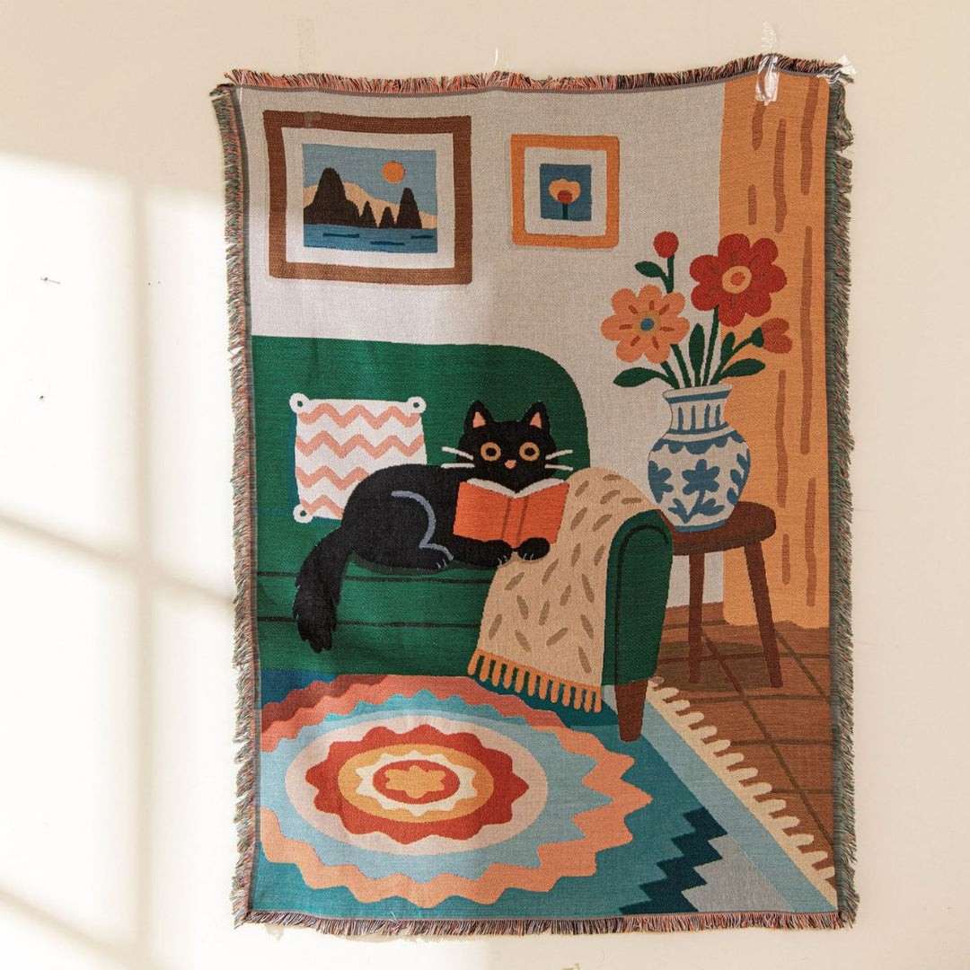 Artistic Cat-Themed Tapestry Blanket
