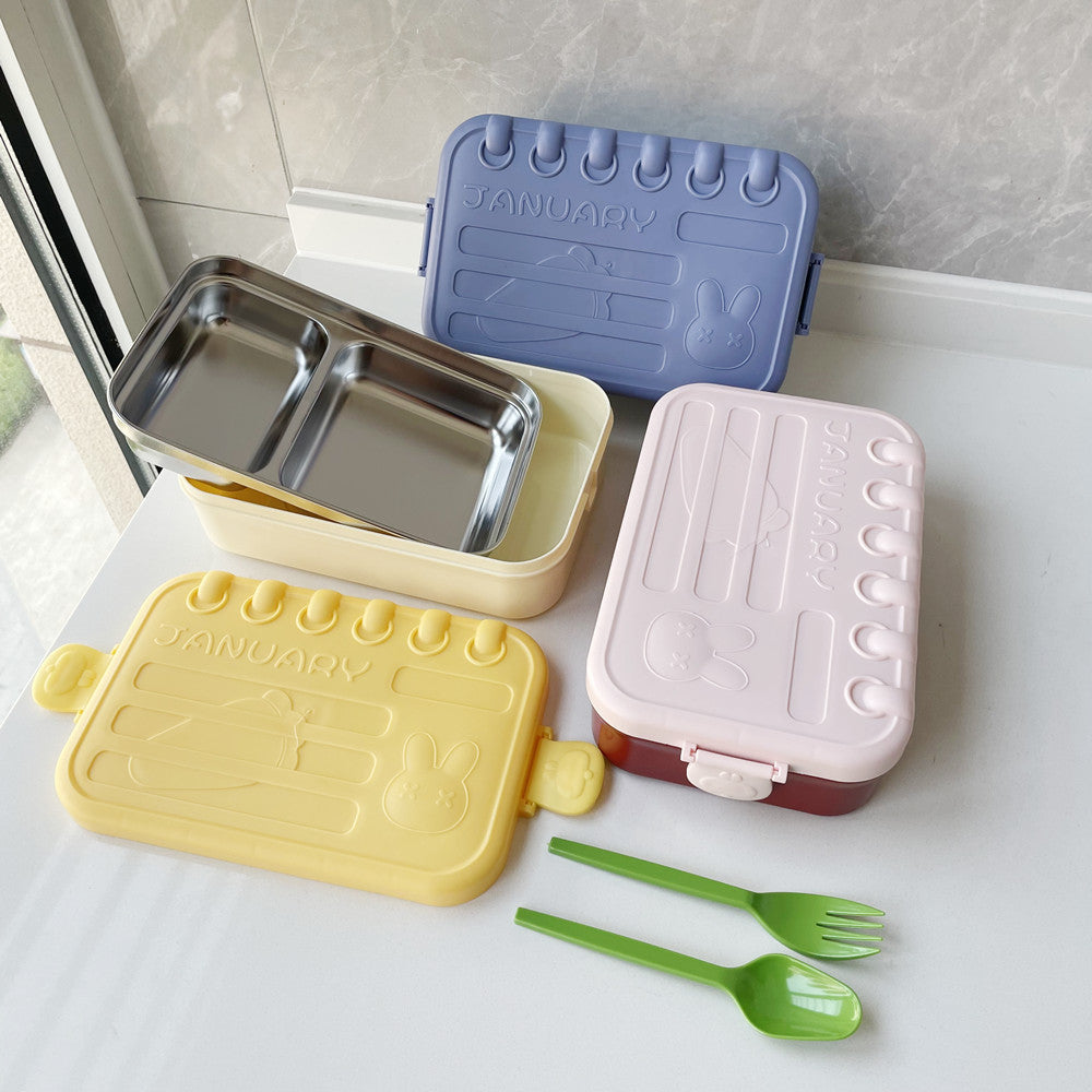 Multi-Compartment Cute Bunny-Themed Lunch Box with Utensils