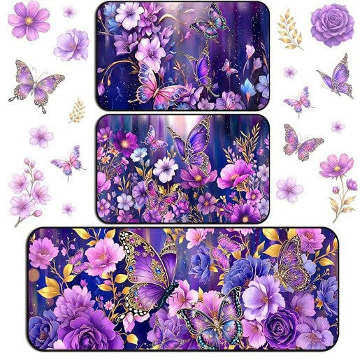 Floral Butterfly-Themed Decorative Area Mat