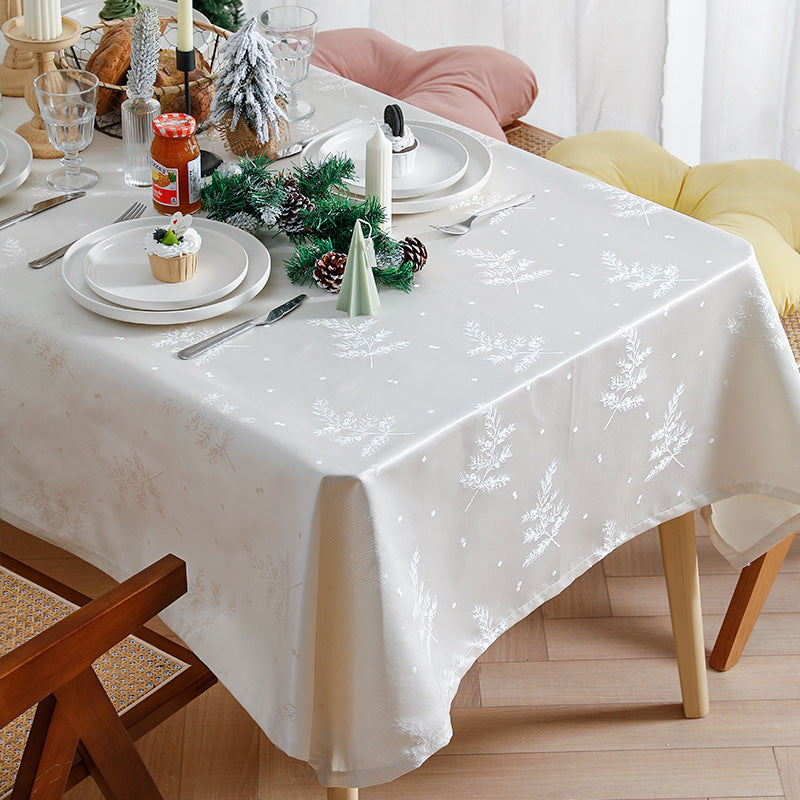 Rectangular premium table linen made of jacquard polyester with subtle frost floral embossing Kalsten