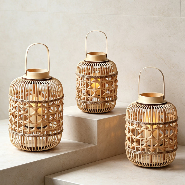 Decorative Lantern made of woven bamboo Kalsten