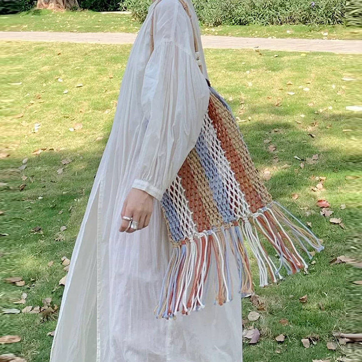 Braided tote bag with colorful fringes Kalsten