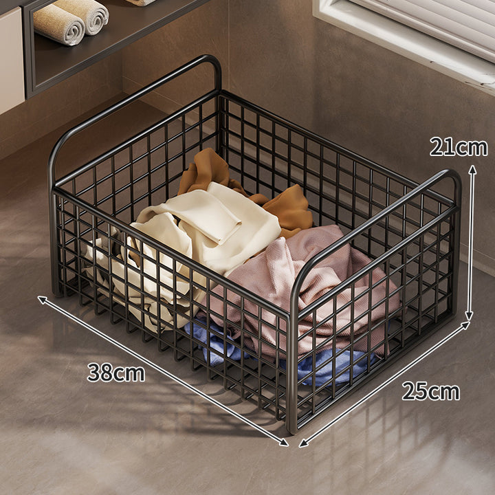 Metal Wire Grid Storage Basket with Raised Side Handles for Shelf and Countertop Organization