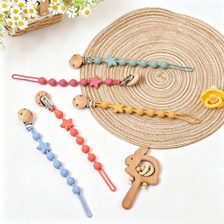Silicone Sensory Bead Pacifier Leash with Safety Snap Clamp