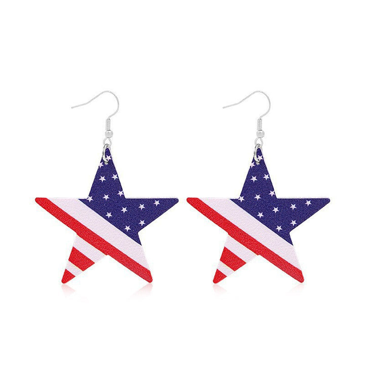 Women heart-shaped drop earrings with patriotic flag print and nickel-free hooks Kalsten