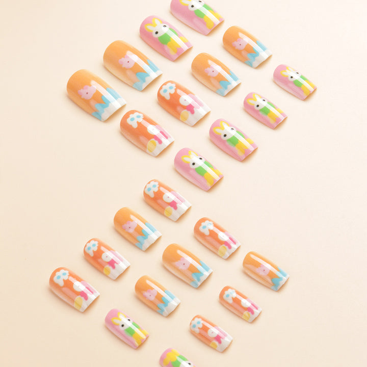 Artistic Seasonal Bunny-Themed Press-On Nail Art Kalsten