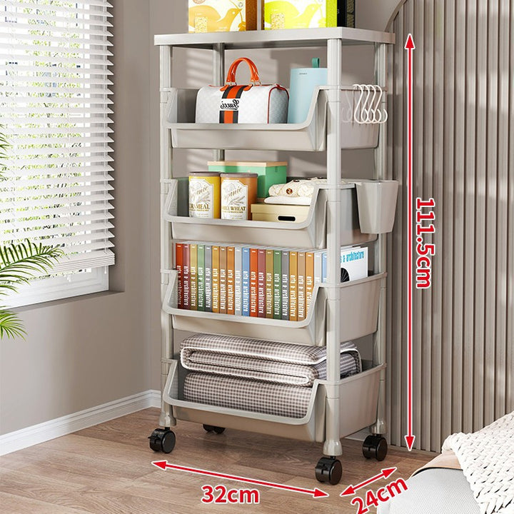 Compact Two-Tier Rolling Utility Cart with Deep Removable Plastic Bins