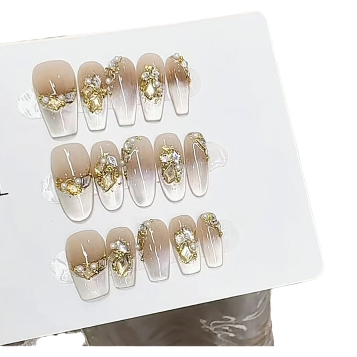 Elegant Ombre Press-On Nail Set with Gold Accents Kalsten
