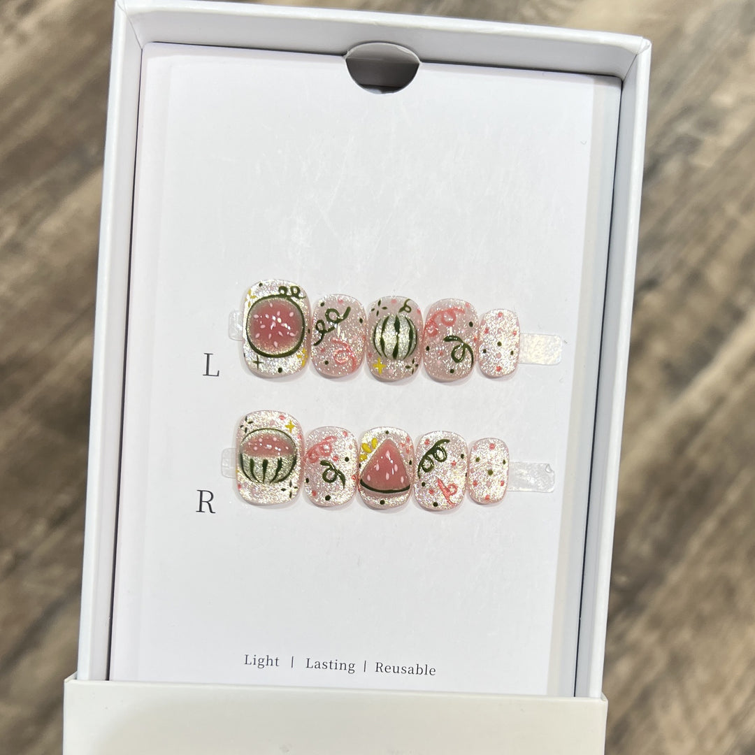 Artistic Press-On Nail Art Set with Watermelon Theme Kalsten
