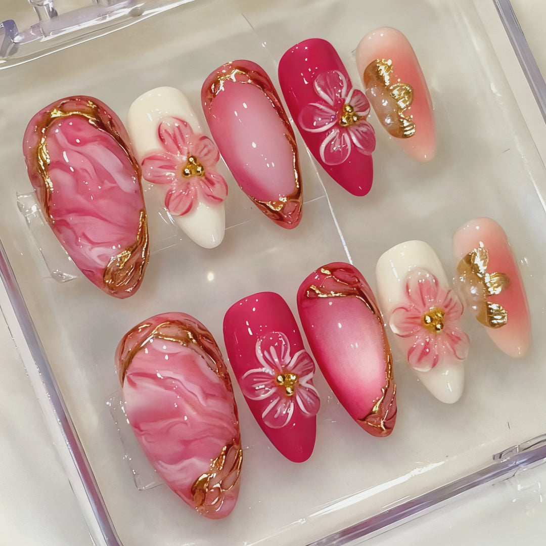 Elegant Marble-Themed Press-On Nail Set Kalsten