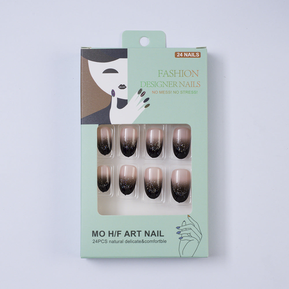 Elegant artificial nails in modern ombre style with glitter accents Kalsten