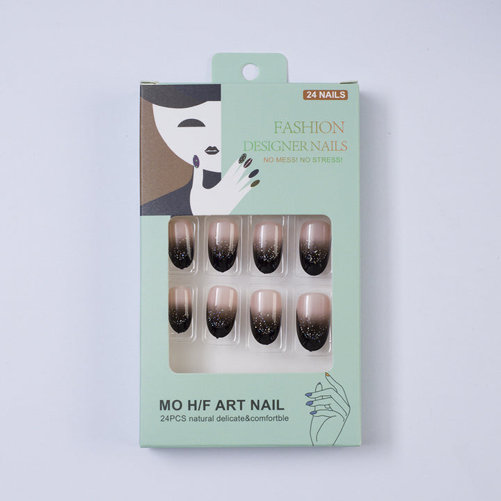 Elegant artificial nails in modern ombre style with glitter accents Kalsten