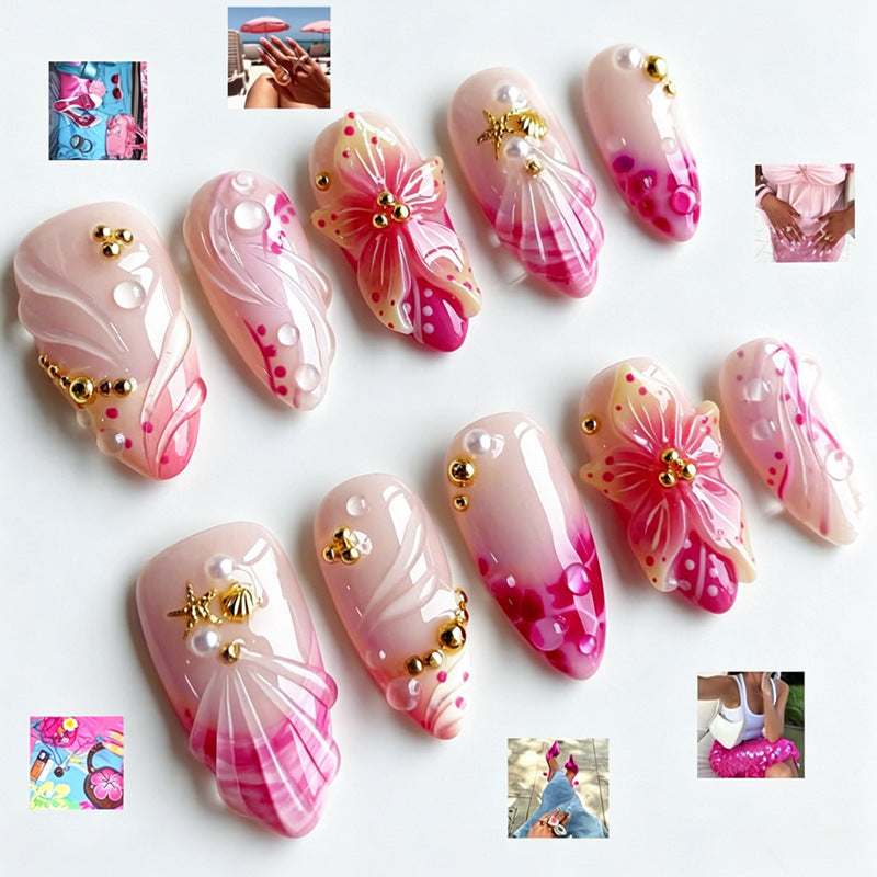 Fake nail set with floral patterns and luxurious embellishments Kalsten