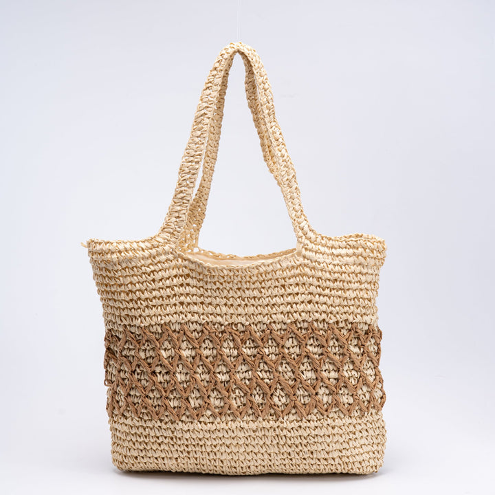 Handmade straw tote bag with decorative pattern Kalsten