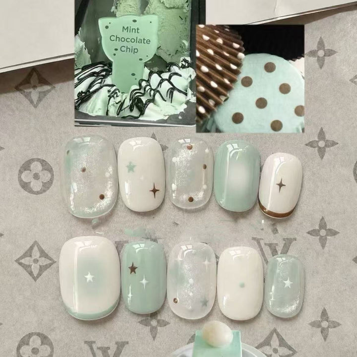 Elegant Press-On Nail Art Set with Bow and Dots Kalsten