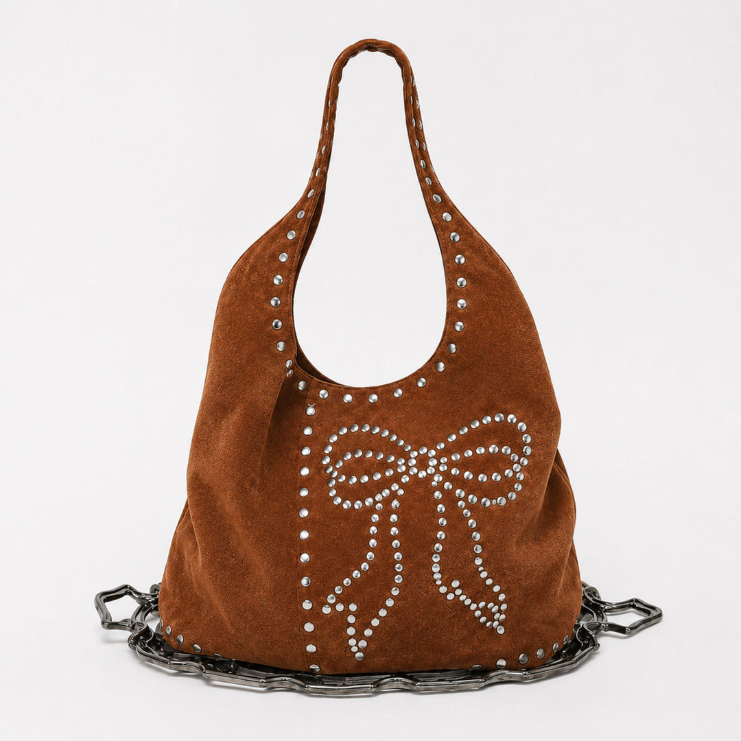 Decorative Studded Suede Hobo Bag