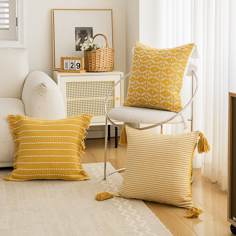 Worn Fringe Striped Decorative Pillow
