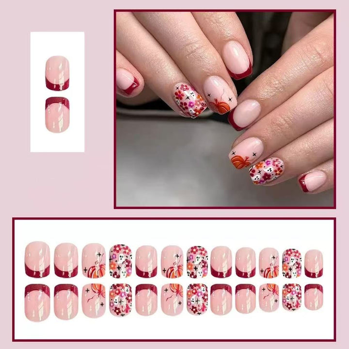 Artificial nail set with cheerful flower designs and elegant French tips Kalsten