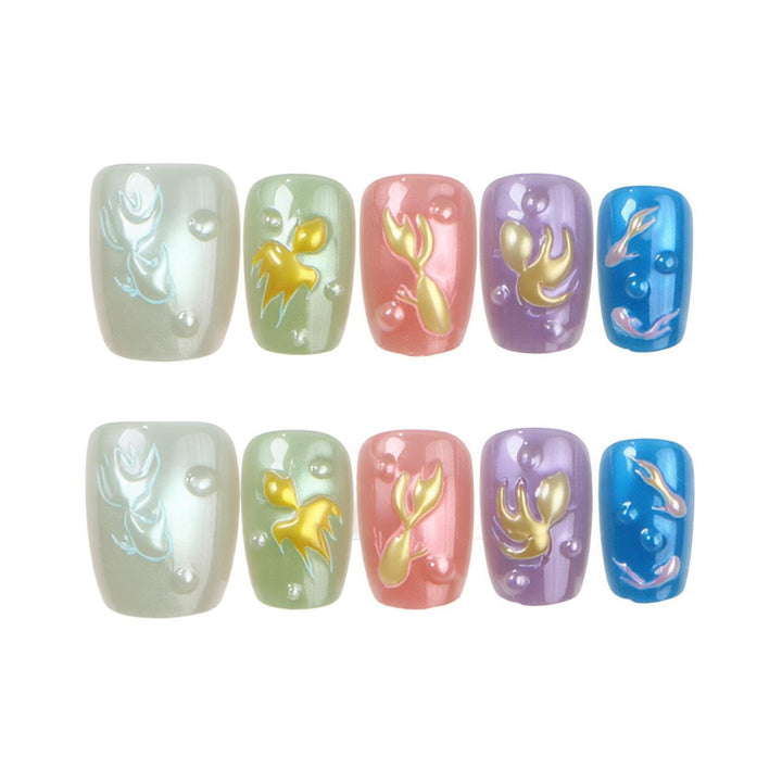 Artistic Press-On Nail Set with Floral Patterns Kalsten