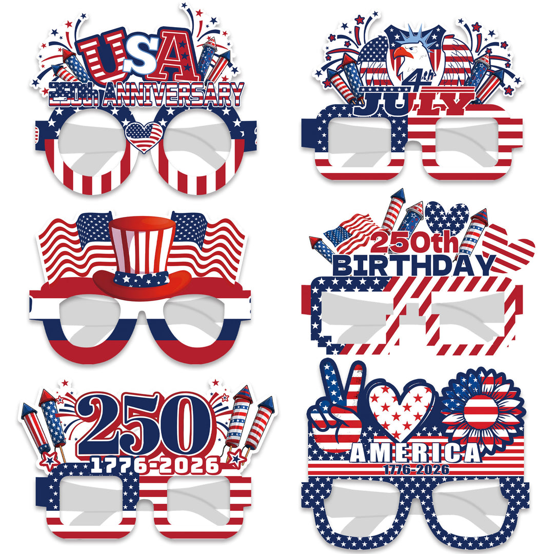 Unisex nan patriotic party glasses made of sturdy cardboard with USA flag design and fireworks toppers Kalsten