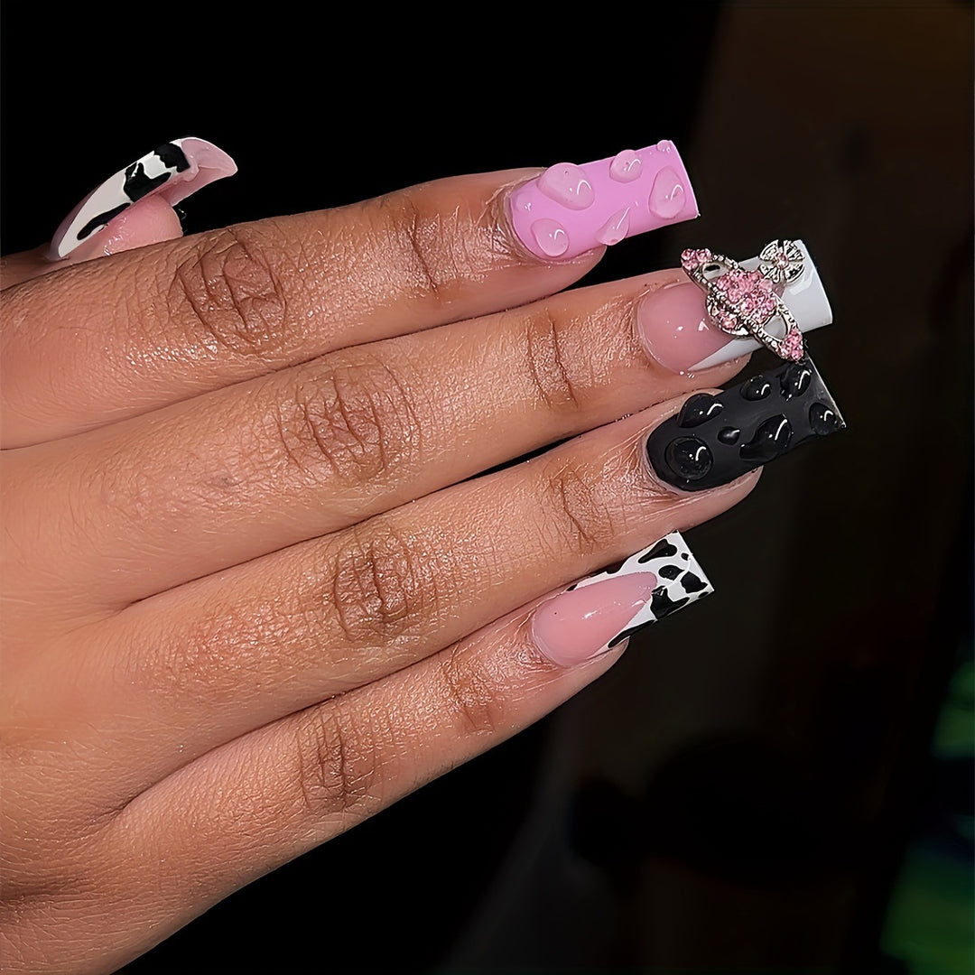 Decorative 3D Press-On Nail Art with Gemstone Accents Kalsten