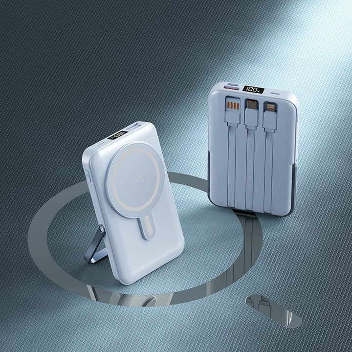 Portable power bank with integrated charging cable and wireless charging function Kalsten