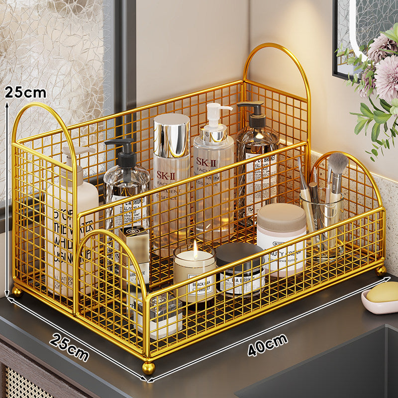 Countertop Metal Mesh Cosmetic and Skincare Organizer with Dual Arch Handles