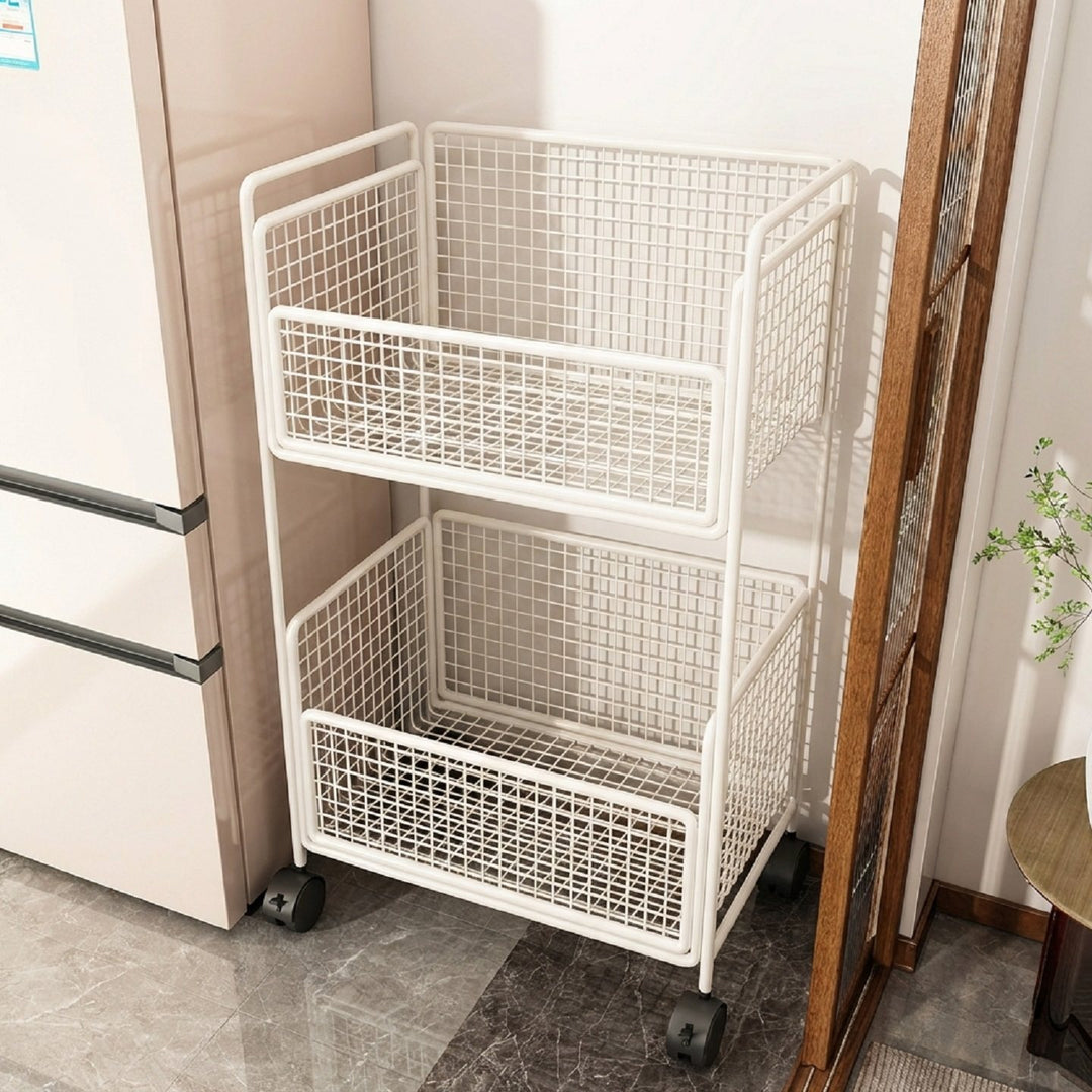 Two-Tier Metal Mesh Pantry and Countertop Produce Storage Rack with Deep Ventilated Baskets