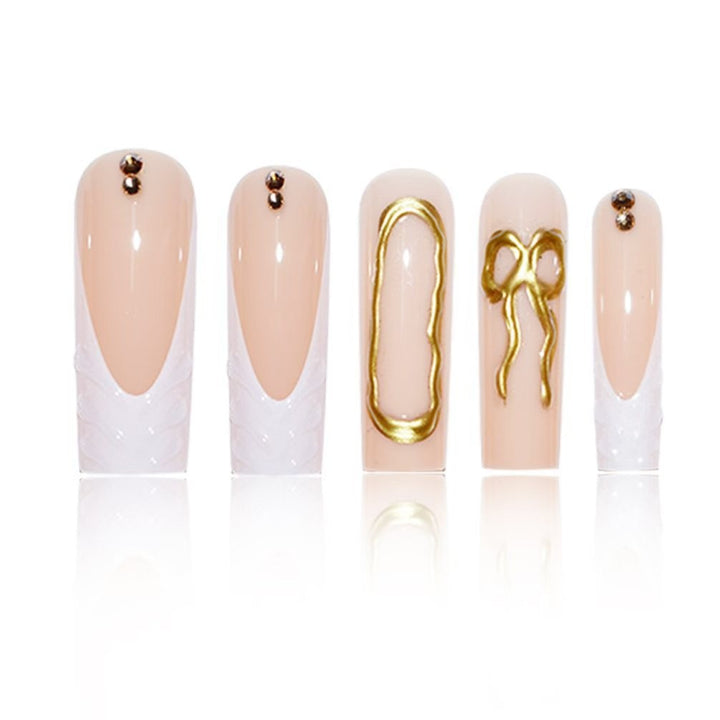 Artistic 3D Press-On Nail Set with Decorative Gold Accents Kalsten
