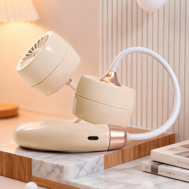 Ladies Portable Flexible Fan with Dual Head and USB Charging Function Kalsten