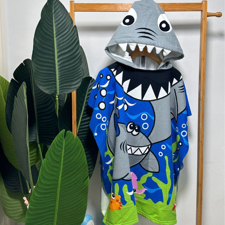Kids' Shark-Themed Hooded Towel Poncho Kalsten