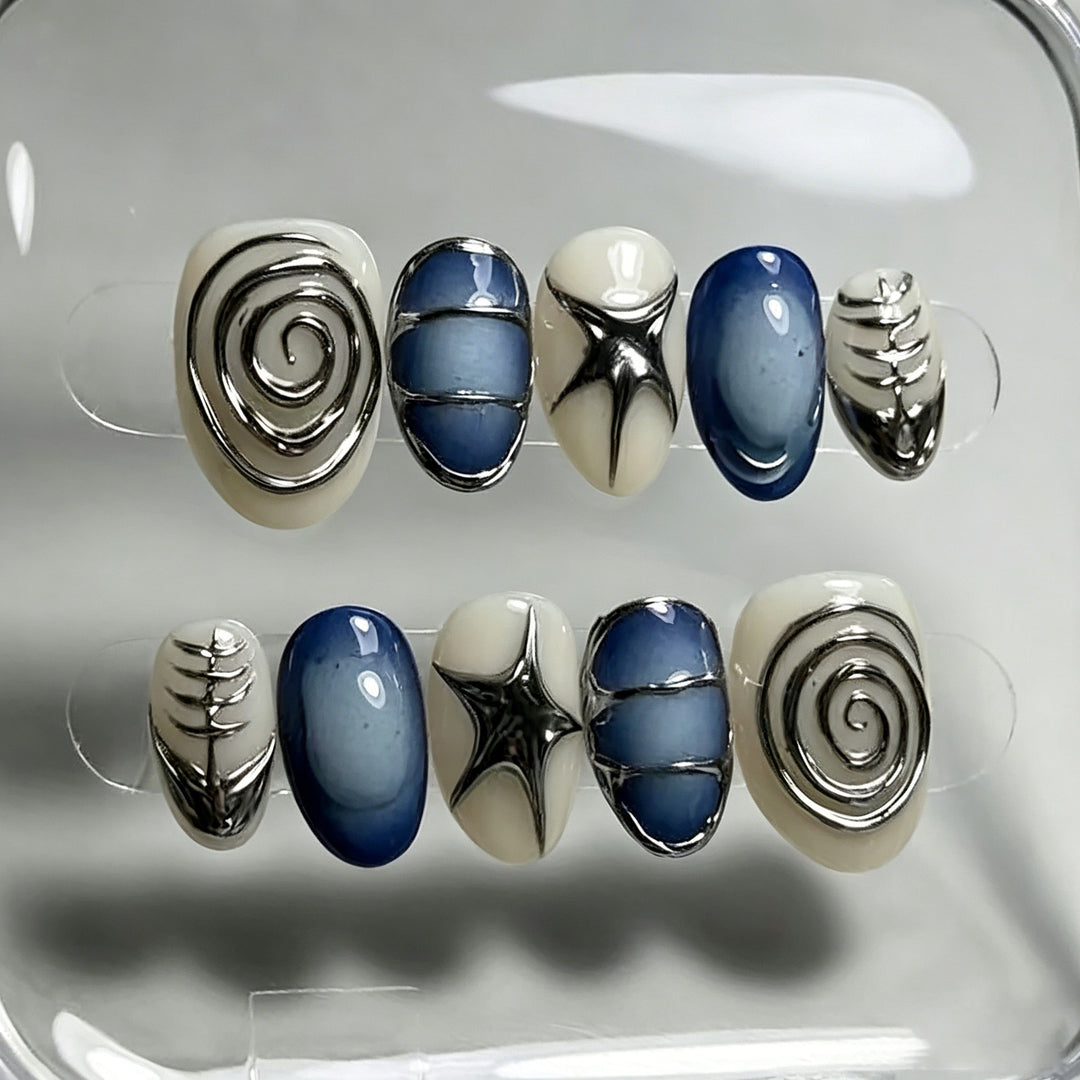 Artistic Jean-Patterned Press-On Nail Art Set Kalsten