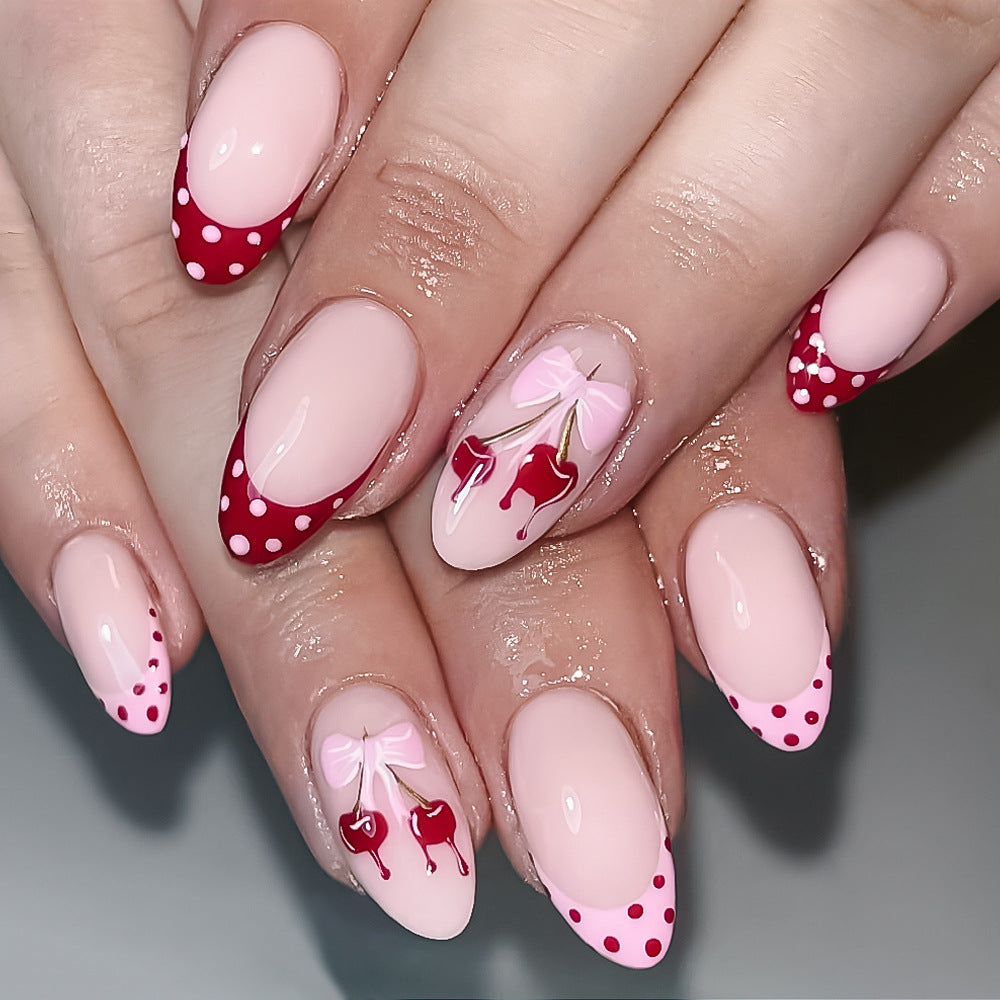 Artistic Cherry-Themed Press-On Nail Art Set Kalsten