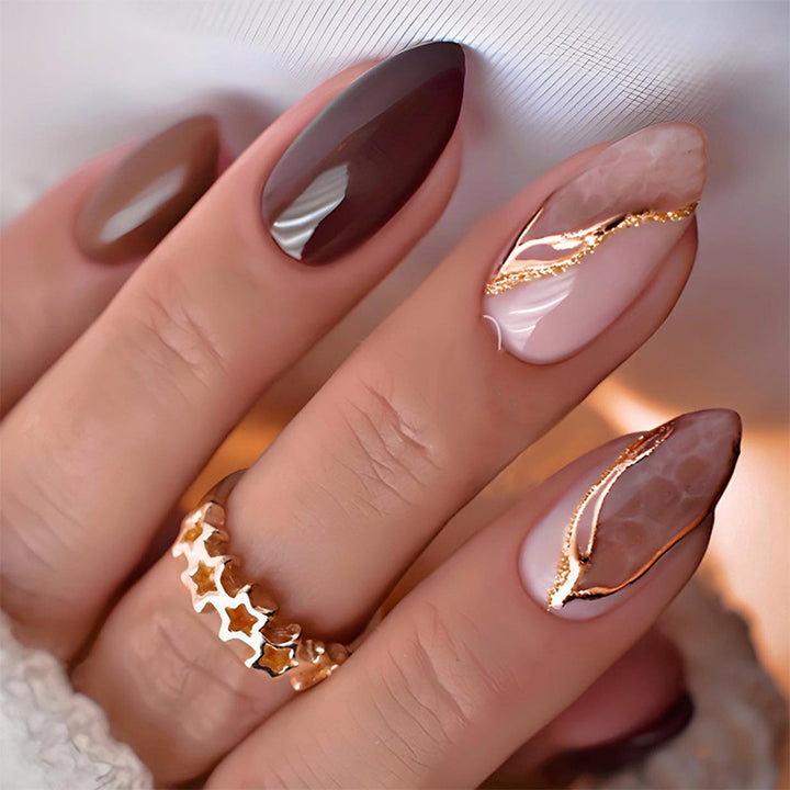 Press-On Nail Art Set with Elegant Marble and Glitter Accents Kalsten