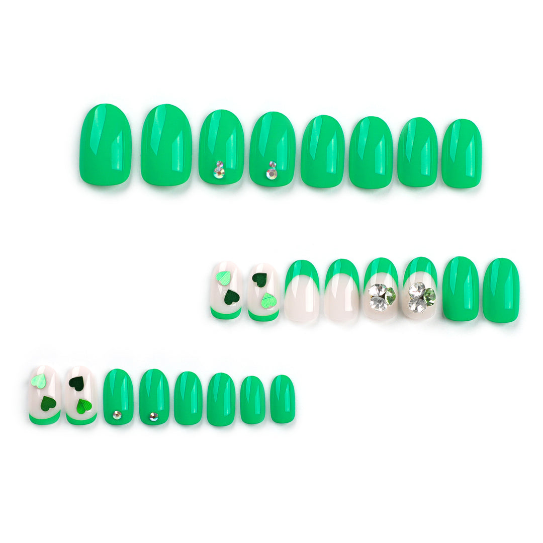 Artistic Nail Extensions with Lovable Heart Patterns and Glitter Accents Kalsten