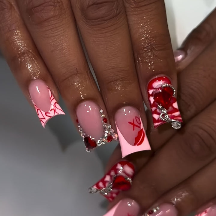 Romantic Heart-Themed Press-On Nail Art Set Kalsten