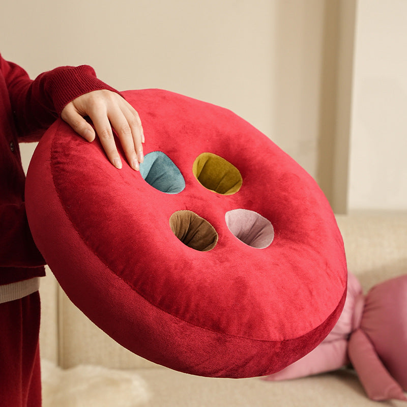 Round floor cushion pouf in button design with four recessed compartments and soft velvet cover Kalsten