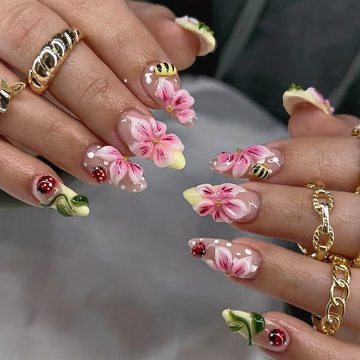 Artful Nail Extensions with Floral Designs Kalsten