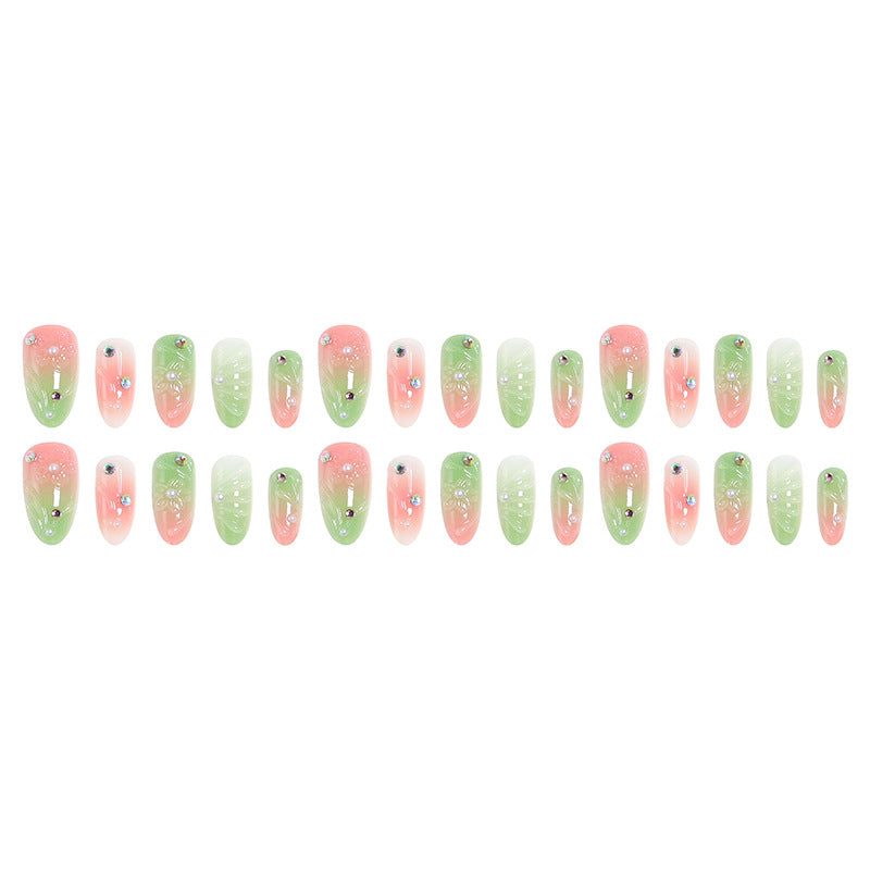 Acrylic Nail Set with Spring Design and Glitter Accents Kalsten