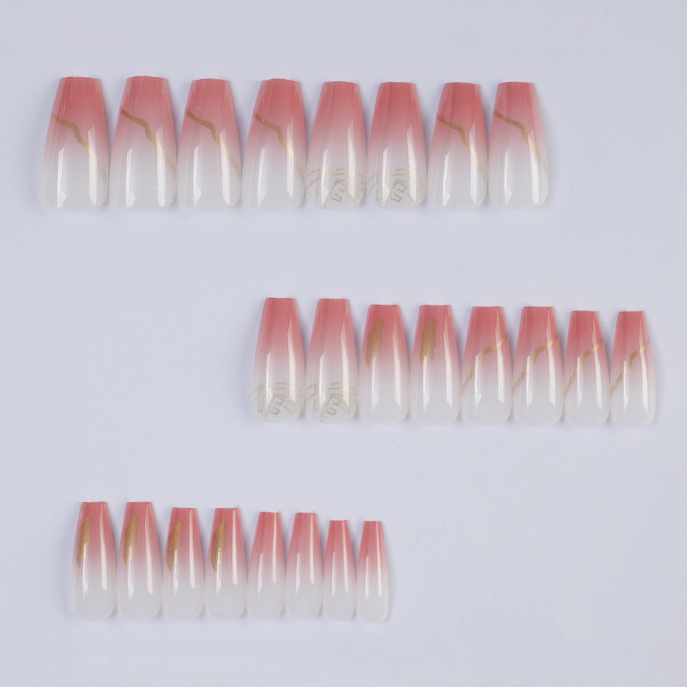 Artificial nails with elegant gradient color and golden accent decoration Kalsten